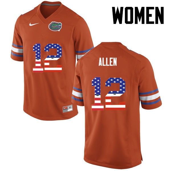 Florida Gators Women #12 Jake Allen College Football USA Flag Fashion Orange